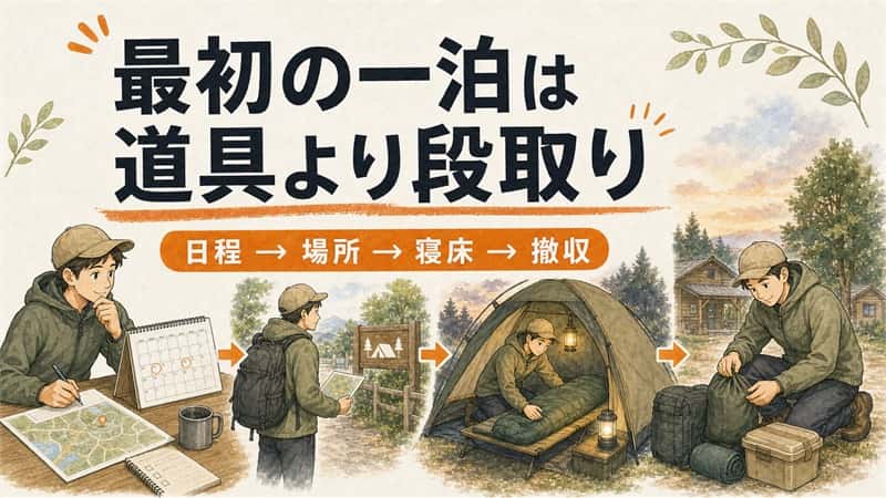 初めてのソロキャンプ｜道具を買う前に決めたい日程・場所・一泊の流れ 