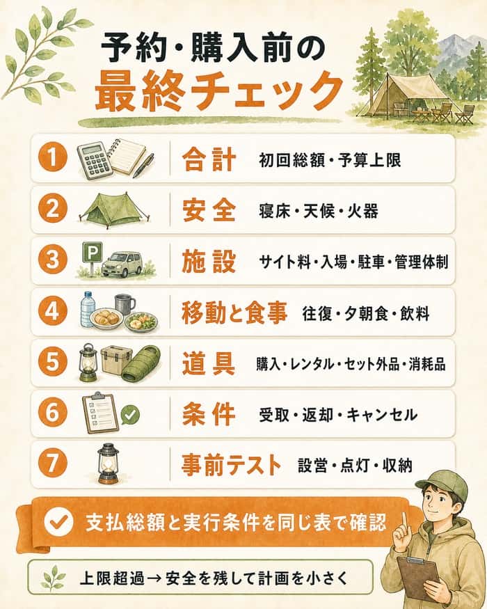 予約・購入前に支払総額と実行条件を確認する7項目チェック表