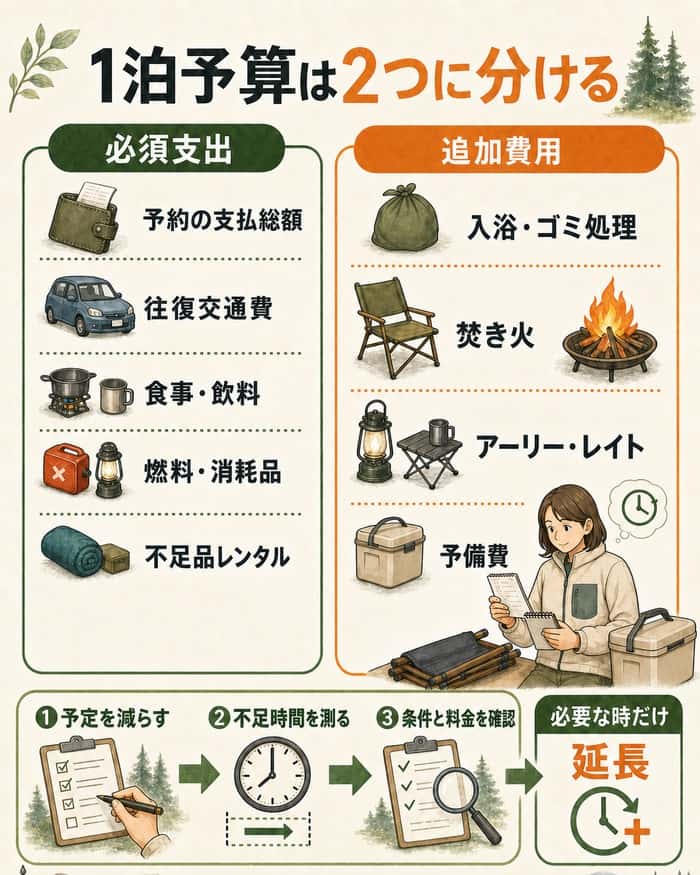 一泊予算を必須支出と追加費用に分ける考え方