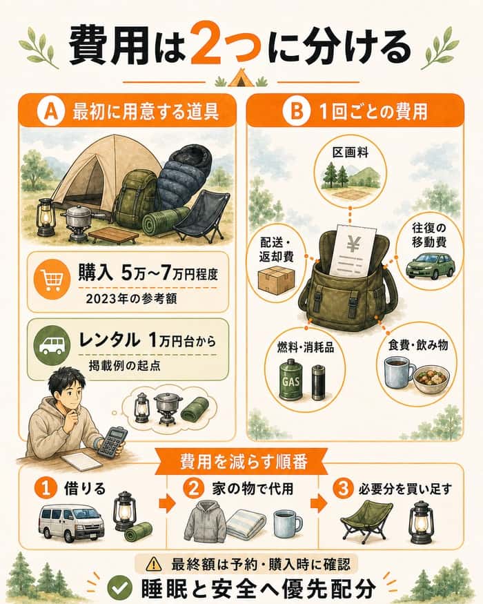 道具費と1回ごとの費用を分け、節約の順番を示した図