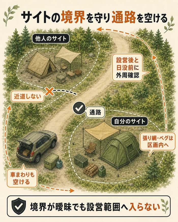 他人のサイトを避け通路を空ける場内動線図