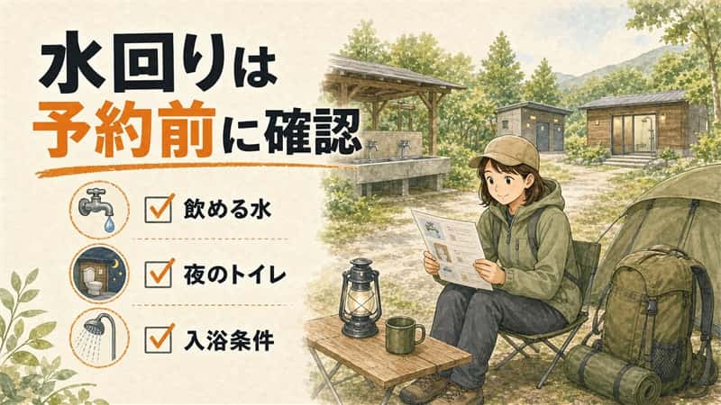 初めてのソロキャンプ、水・トイレ・風呂はどこまで準備する？ 