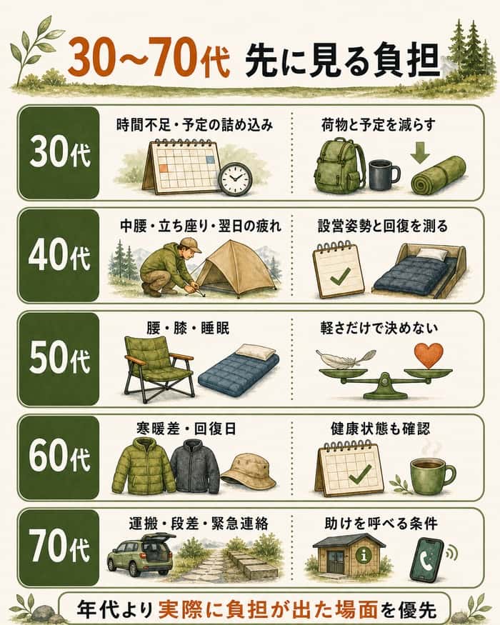 30〜70代で負担が出やすい場面と対策を比べる早見表
