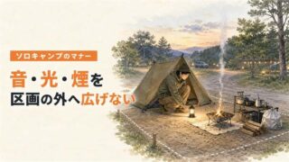 ソロキャンプで迷わないマナー｜音・灯り・焚き火・共有設備の扱い方 