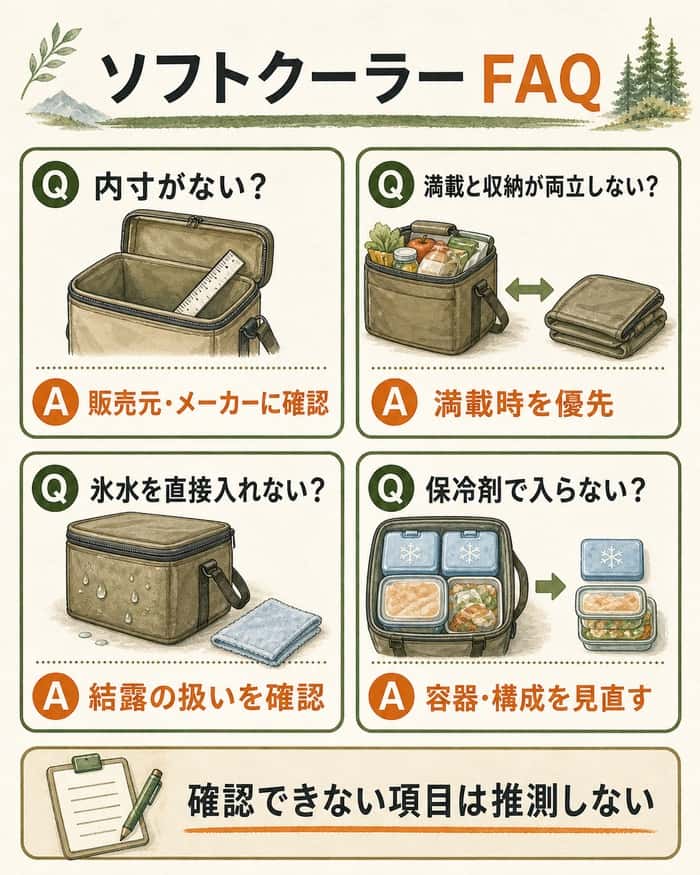 内寸・収納・結露・保冷剤の疑問をまとめたFAQ図解