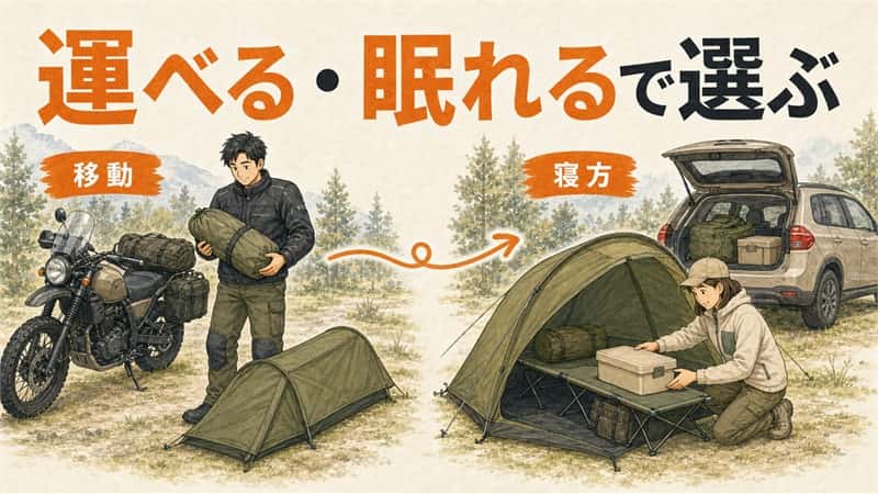 ソロ用パップテント5モデルを比較｜運び方と寝方から選ぶ