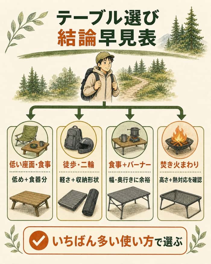 ソロテーブルを主な使い方別に選ぶ結論早見表