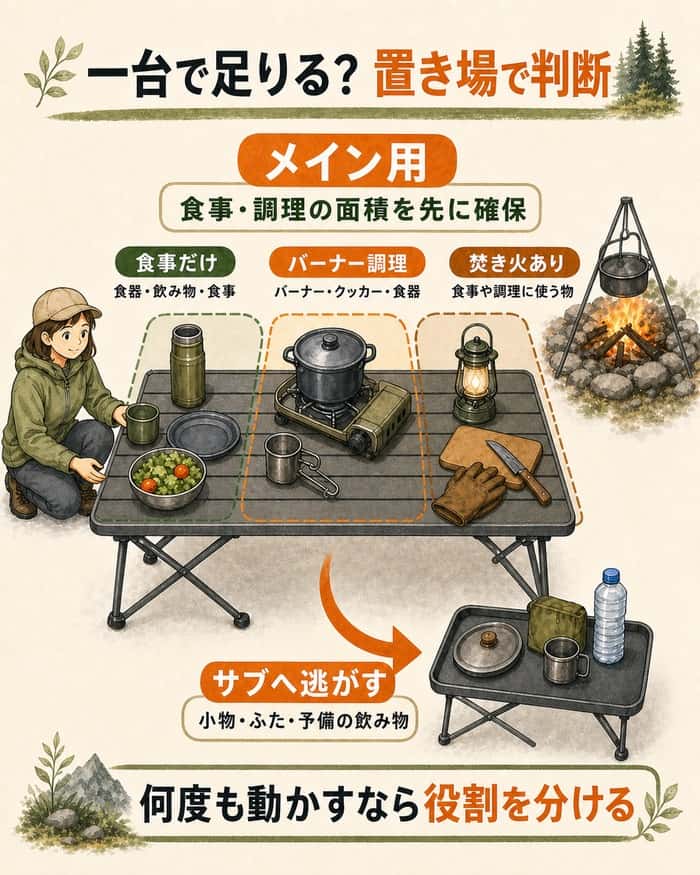 メインとサブの置き場から必要台数を判断する図