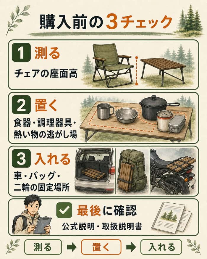 購入前に測る・置く・入れるを確認する3項目