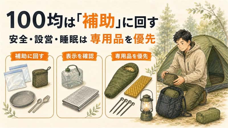 100均ソロキャンプ用品の選び方｜補助に回せる物と専用品を優先したい物 